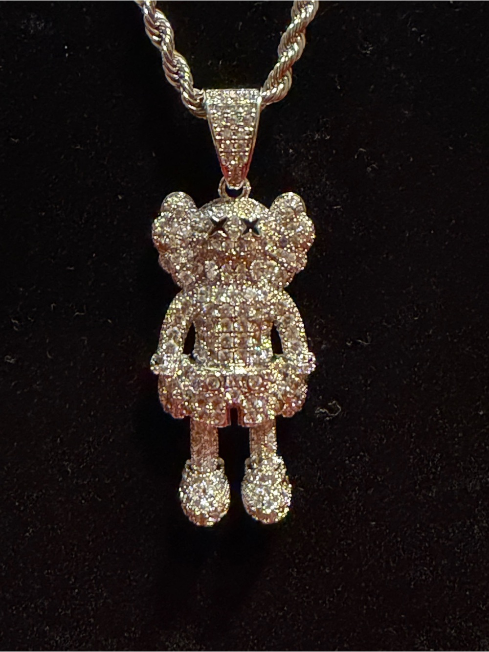 KAWS Companion Pendant – Full Moissanite | 14K White Gold Plated